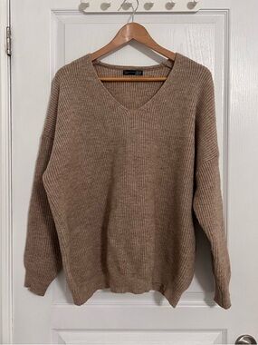Drop Shoulder V-Neck Knit Sweater